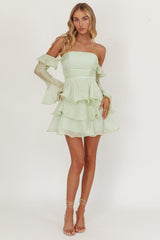 Giavana Off-Shoulder Layered Mini Dress Sage