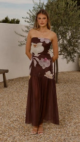 Elle Maxi Dress - Brown Floral