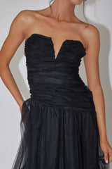 Daphnie Drop Waist Tulle Midi Dress Black