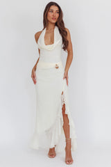 Logen Cowl Halterneck Maxi Dress Eggshell
