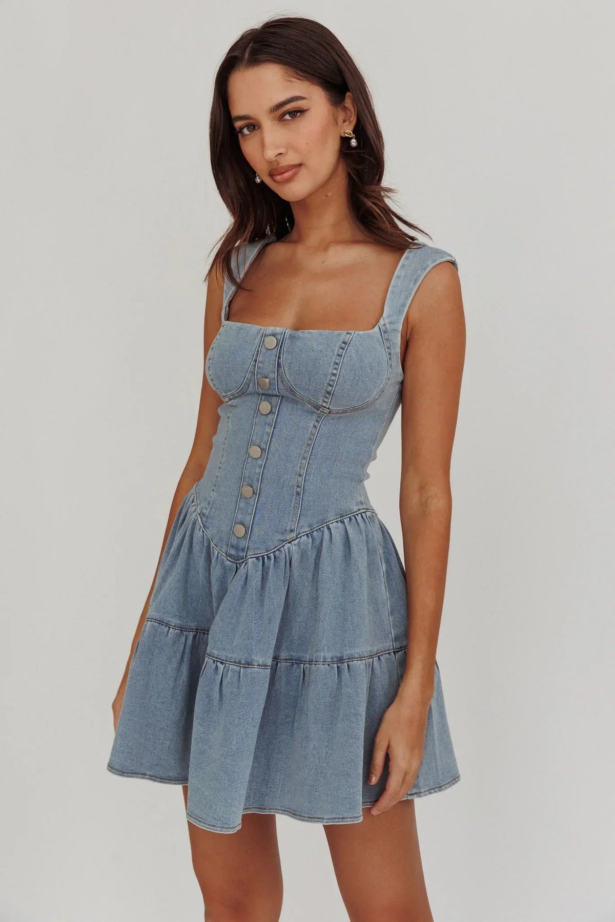 Deep Dive Square Neck Mini Dress Denim