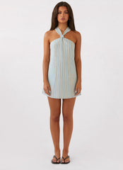Keira Linen Mini Dress - Blue Choc Stripe